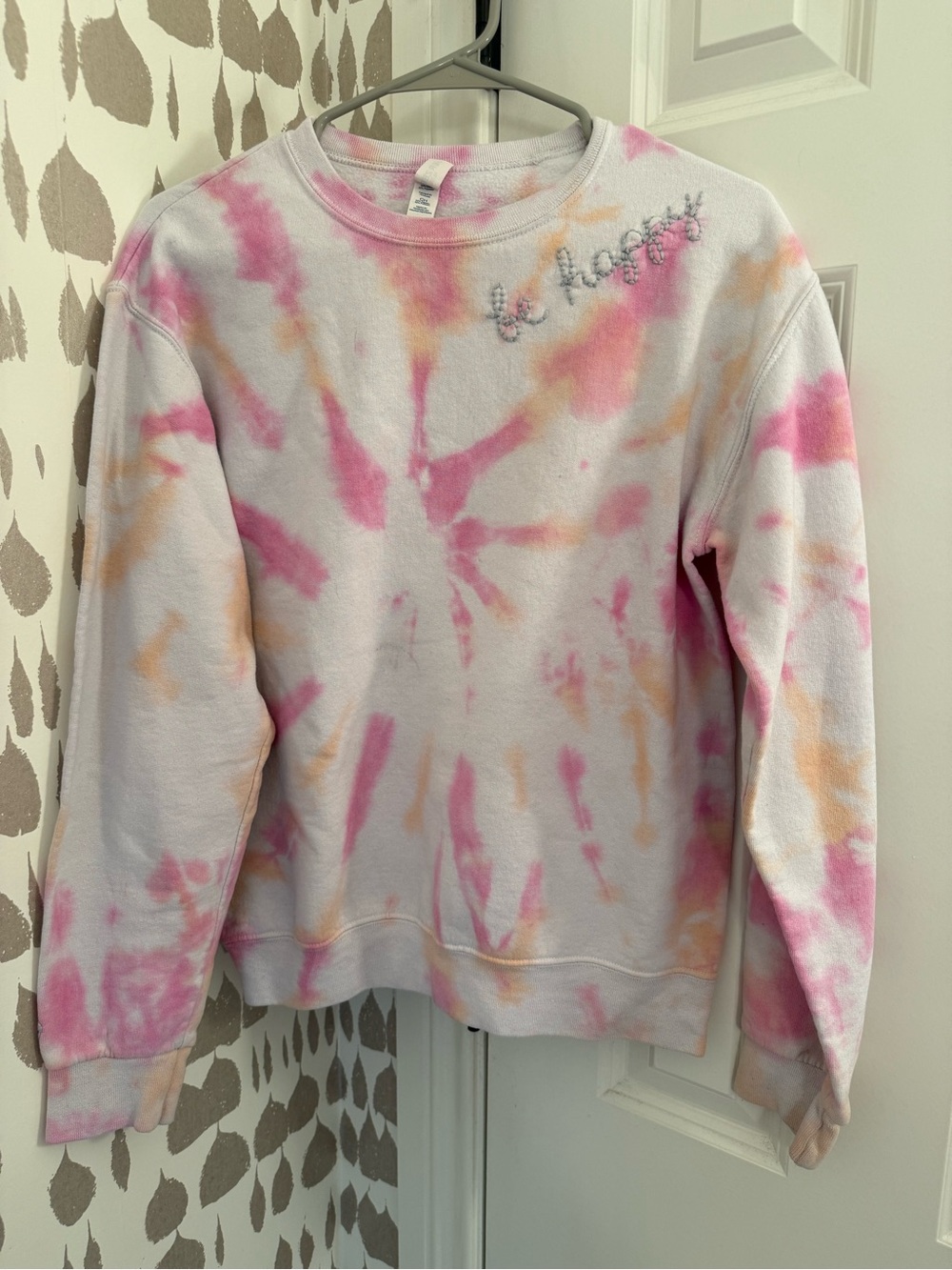 Be Happy Tie-Dye Crewneck Sweatshirt - Pink & Peach